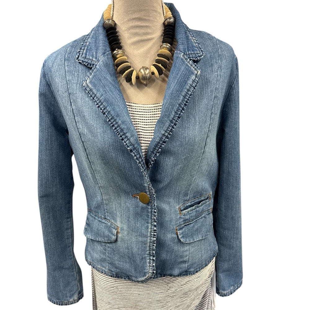 Faded Glory Light Blue Jean Blazer Jacket Size 10